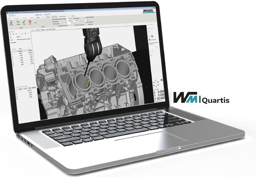 WM|Quartis midiendo un monoblock sobre el modelo CAD