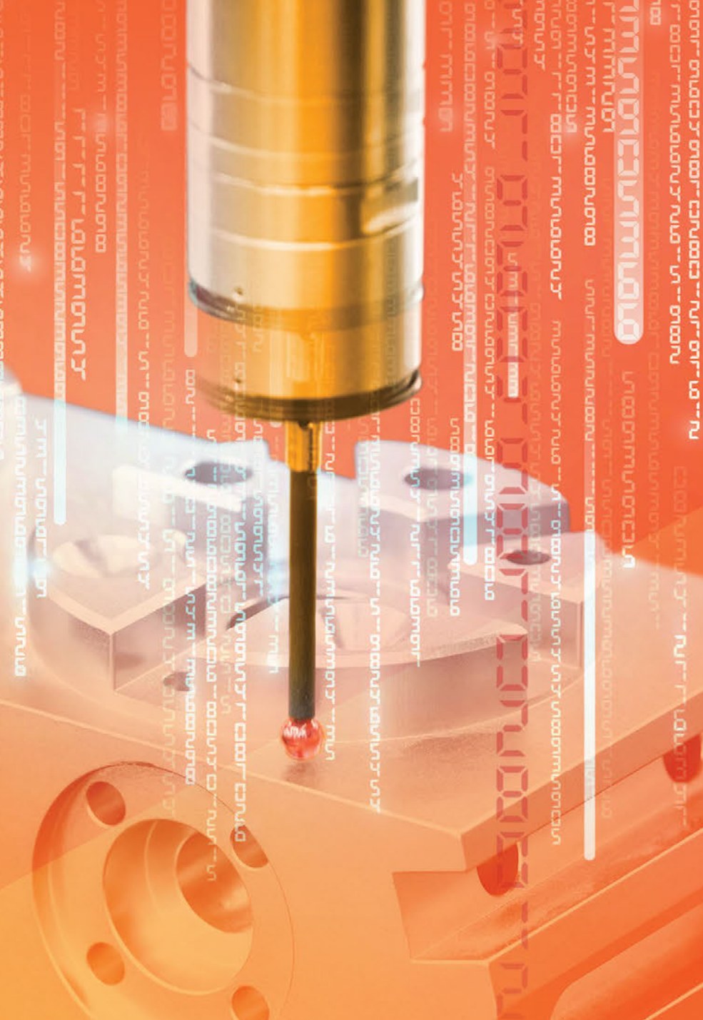 Palpador de una CMM de control numérico midiendo una pieza maquinada
