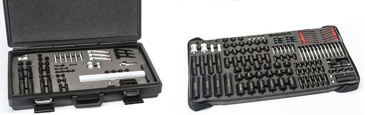 Kit de sujeción Rayco en su estuche, con los componentes acomodados en la charola