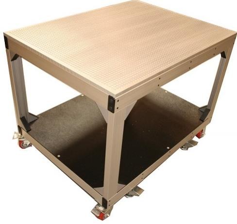 Mesa de metrología Rayco portátil, con ruedas y seguros de piso